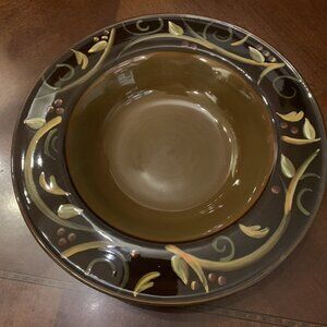 Chocolate Berries Hand-Painted 9” Bowl by DEMDACO - Light Brown